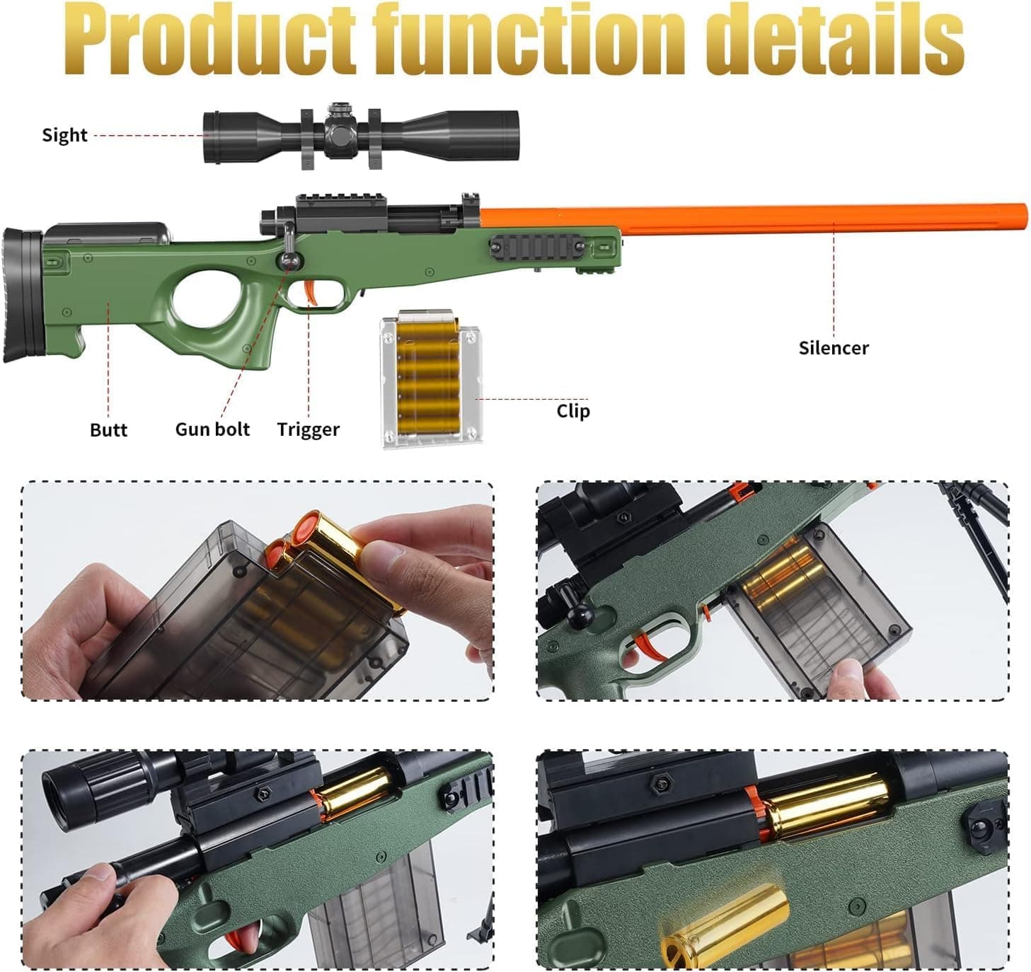 Kids Sniper Toy Rifle with Scope, Bipod & Soft Foam Darts (AWM) — view 4