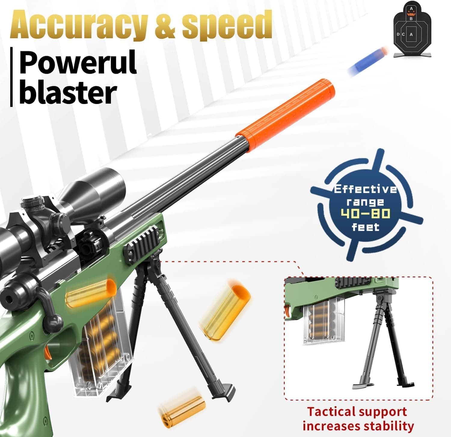 Kids Sniper Toy Rifle with Scope, Bipod & Soft Foam Darts (AWM) — view 5