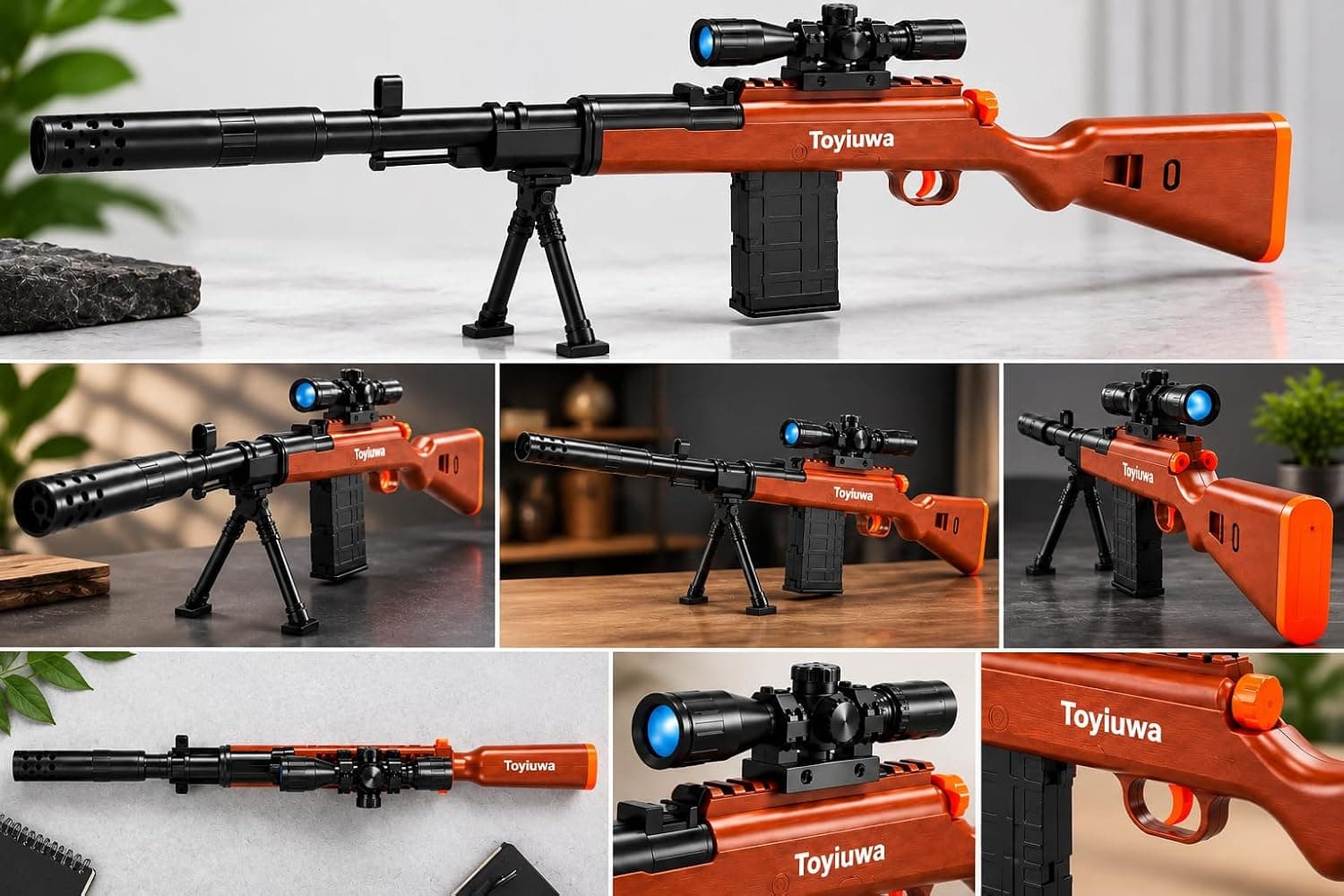 Toy Sniper Rifle with Scope, Bipod & Detachable Magazine, 6 Bullets and 12 Foam Darts, Pretend Play Shooting Game Toy for Kids — view 6