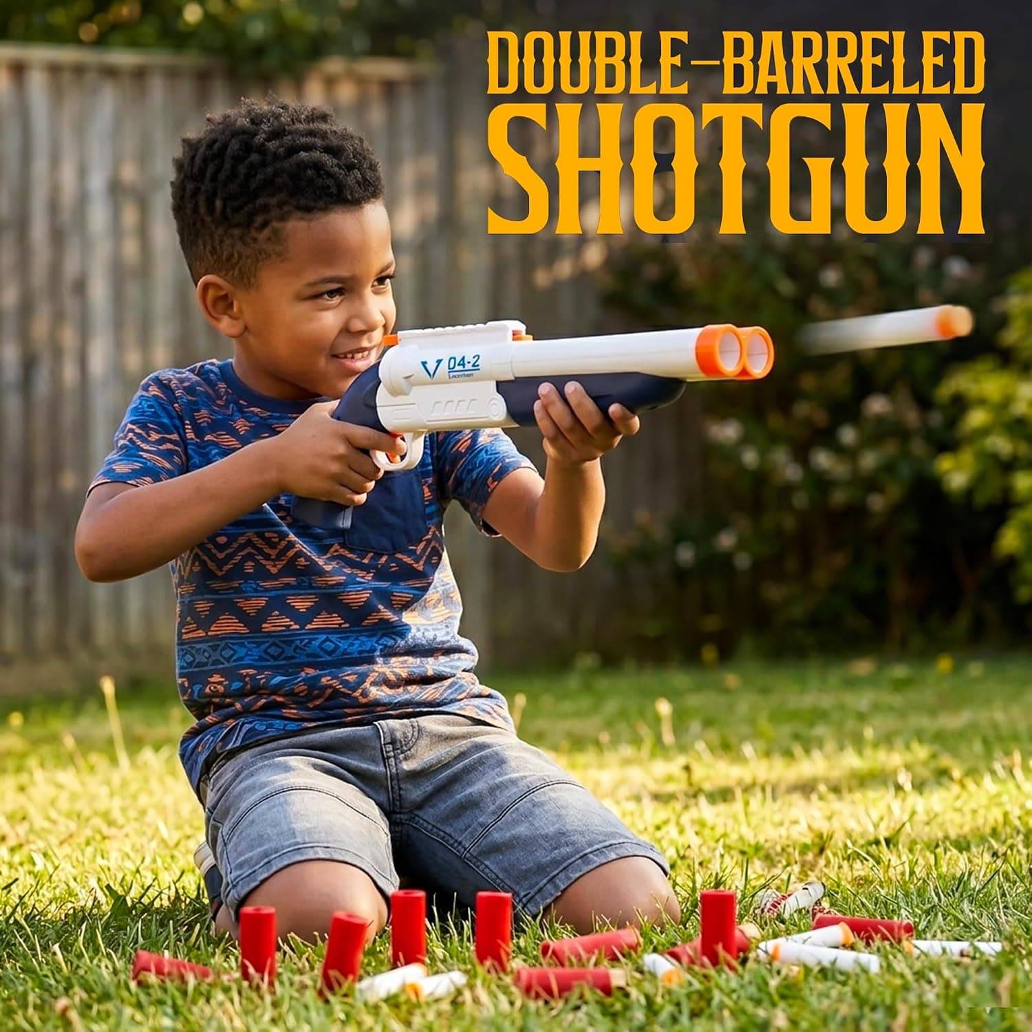 Double Barrel Soft Bullet Shotgun Toy for Kids, Long Range Foam Dart Blaster with 10 Soft Bullets & 6 Ejection Shells (4+ Years) — view 6