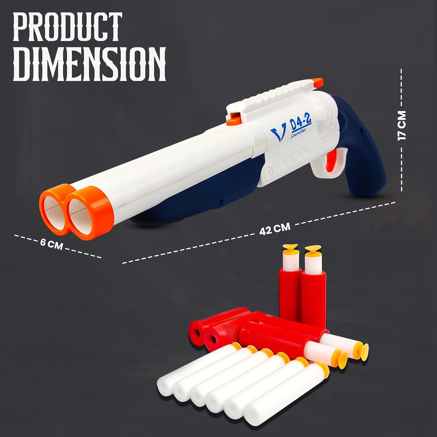 Double Barrel Soft Bullet Shotgun Toy for Kids, Long Range Foam Dart Blaster with 10 Soft Bullets & 6 Ejection Shells (4+ Years) — view 7