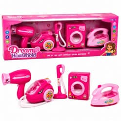 Kids Household Cleaning Toy Set with Hair Dryer, Vacuum Cleaner, Washing Machine & Iron | Pretend Play Home Appliance Set | Role Play Educational Toy for Girls & Boys Age 3+ Years | Pink