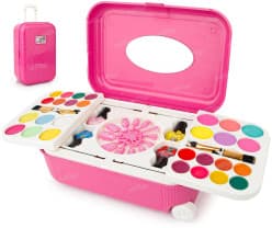 2 in 1 Cosmetic Makeup Palette and Nail Art Kit for Kids with Portable Trolly Bag | Pretend Play Toy for Girls -Plastic , Multicolor