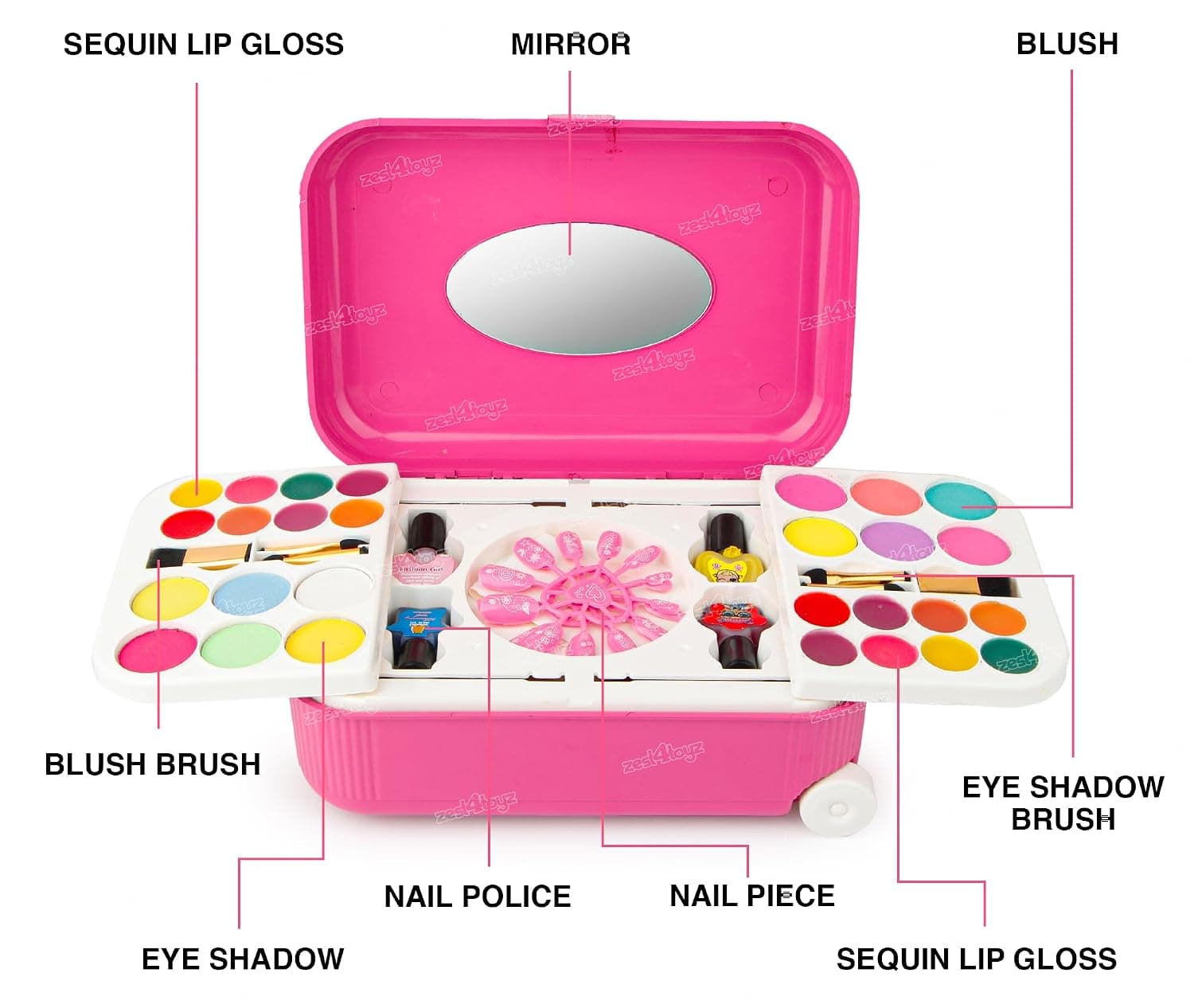 2 in 1 Cosmetic Makeup Palette and Nail Art Kit for Kids with Portable Trolly Bag | Pretend Play Toy for Girls -Plastic , Multicolor — view 6