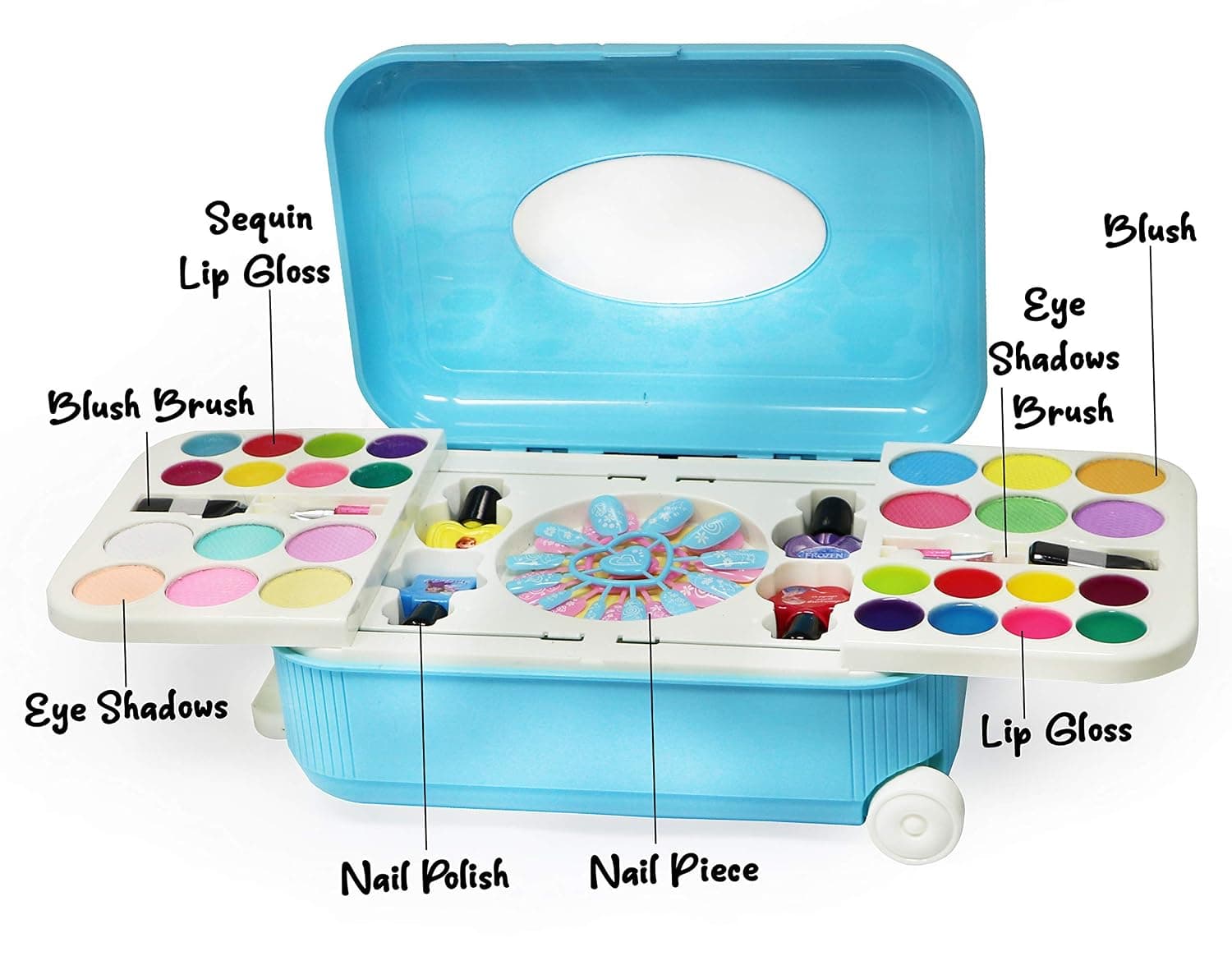 2 in 1 Cosmetic Makeup Palette and Nail Art Kit for Kids with Portable Trolly Bag | Pretend Play Toy for Girls -Plastic , Multicolor — view 8