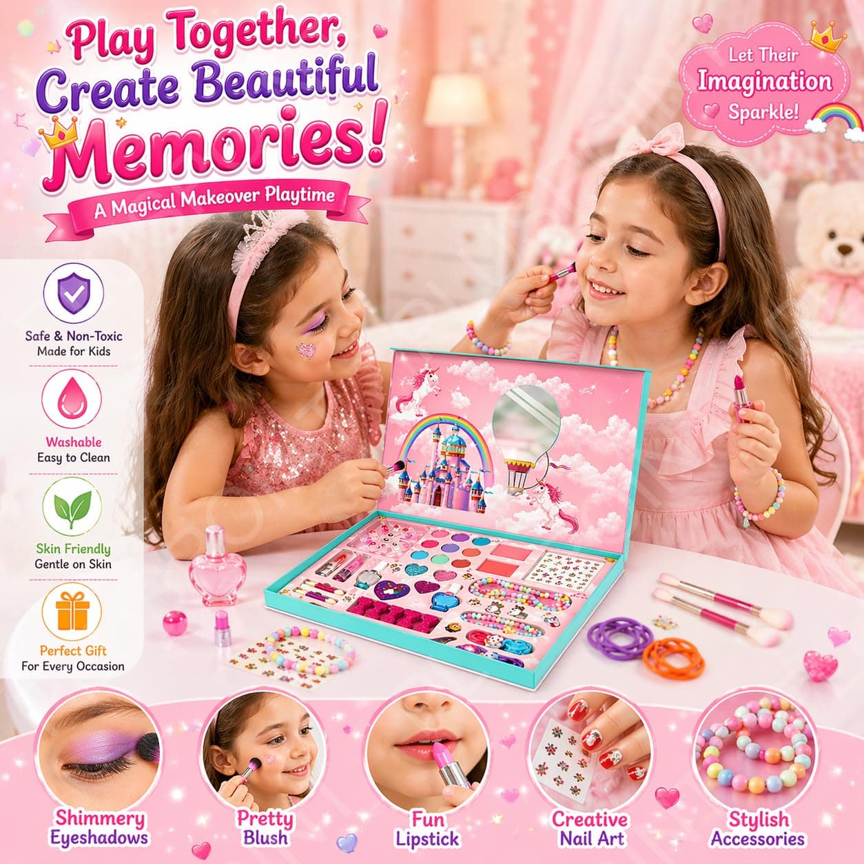 Kids Makeup & Accessory Kit for Girl, Washable Makeup Set for Girls, Makeup Set for Kids, Girl Toys Children Play Makeup Kit with Folding Case Birthday Gifts for Girls Age 4 5 6 7 8 Year Old — view 5