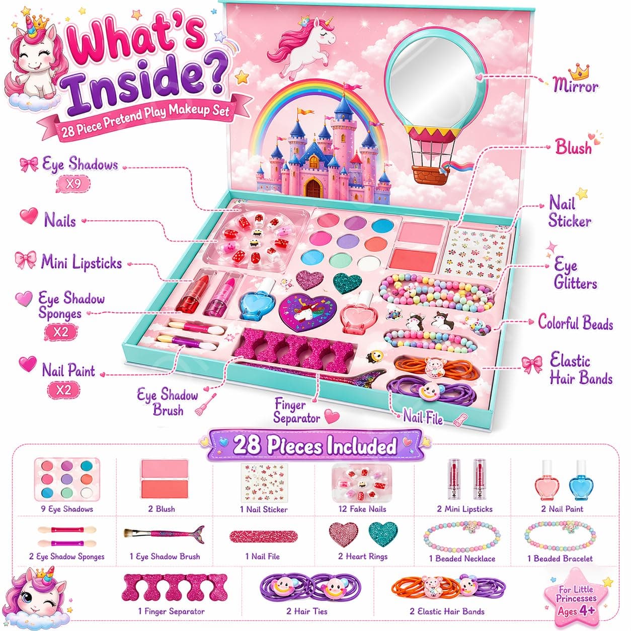 Kids Makeup & Accessory Kit for Girl, Washable Makeup Set for Girls, Makeup Set for Kids, Girl Toys Children Play Makeup Kit with Folding Case Birthday Gifts for Girls Age 4 5 6 7 8 Year Old — view 9