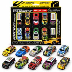 Racing Car Set 10 Pcs Mini Sports Car Collection with Pull Back Action, Assorted Multicolor Toy Cars for Kids and Play