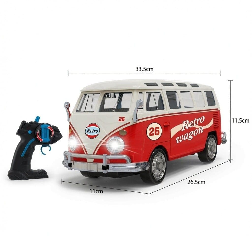 Kidoyz Rechargeable Remote Control Retro Station Wagon Bus Toy, Classic Vintage RC Vehicle, Yellow, Plastic, for Kids - REMOTE RETRO WAGON — view 2