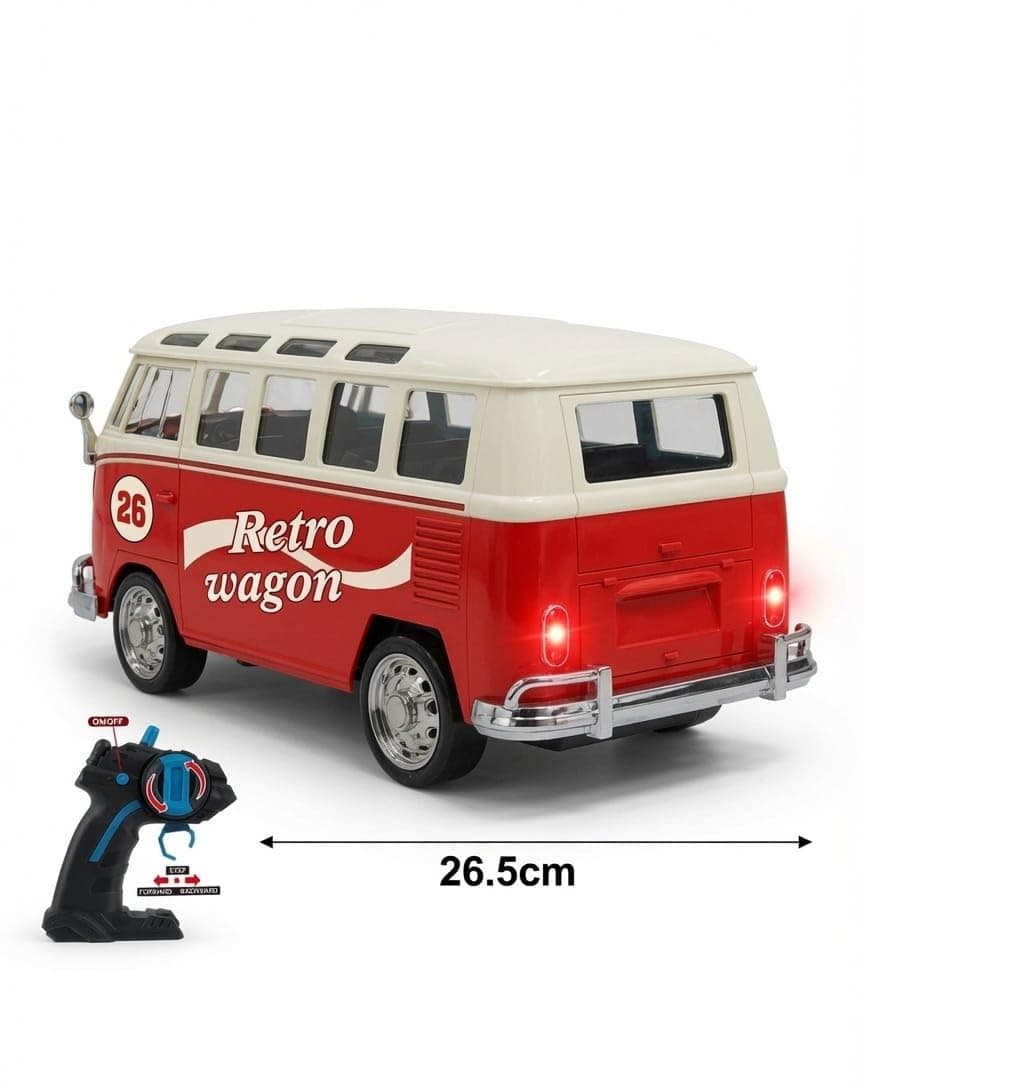 Kidoyz Rechargeable Remote Control Retro Station Wagon Bus Toy, Classic Vintage RC Vehicle, Yellow, Plastic, for Kids - REMOTE RETRO WAGON — view 3