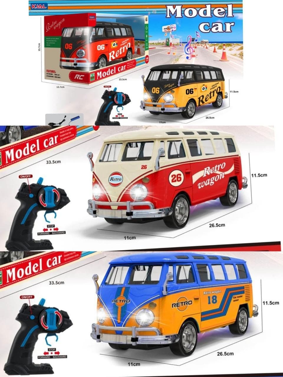 Kidoyz Rechargeable Remote Control Retro Station Wagon Bus Toy, Classic Vintage RC Vehicle, Yellow, Plastic, for Kids - REMOTE RETRO WAGON — view 4