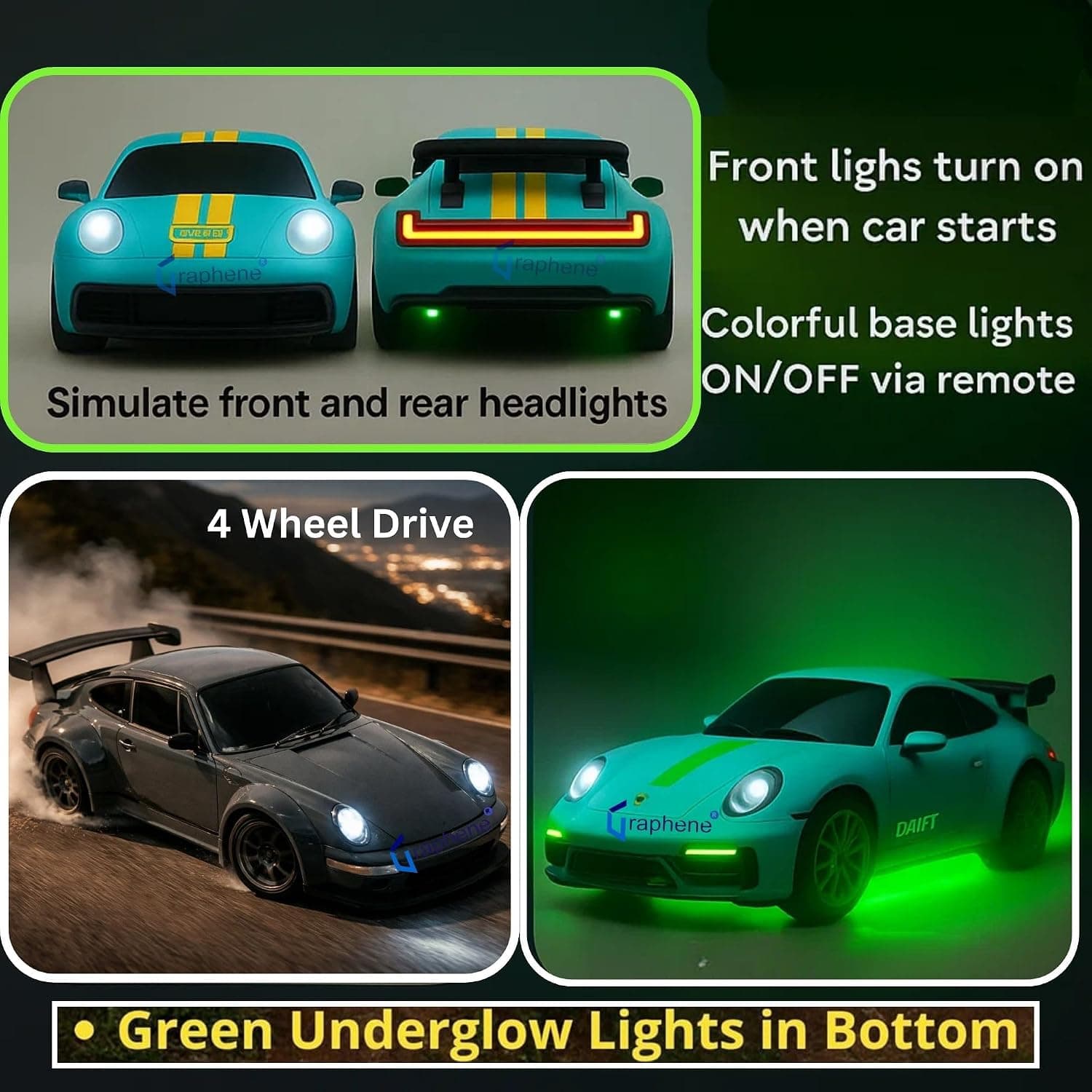 Kidoyz 1:24 Remote Control Car Toy for Kids Adult 20Kmph 2.4Ghz 4WD RC Drift Car 4x4 20 kmph Offroad LED Lights Sports Racing Tyres High Speed Mastang Stunt Car for Boys 4-14 Years (Random Colour) — view 3