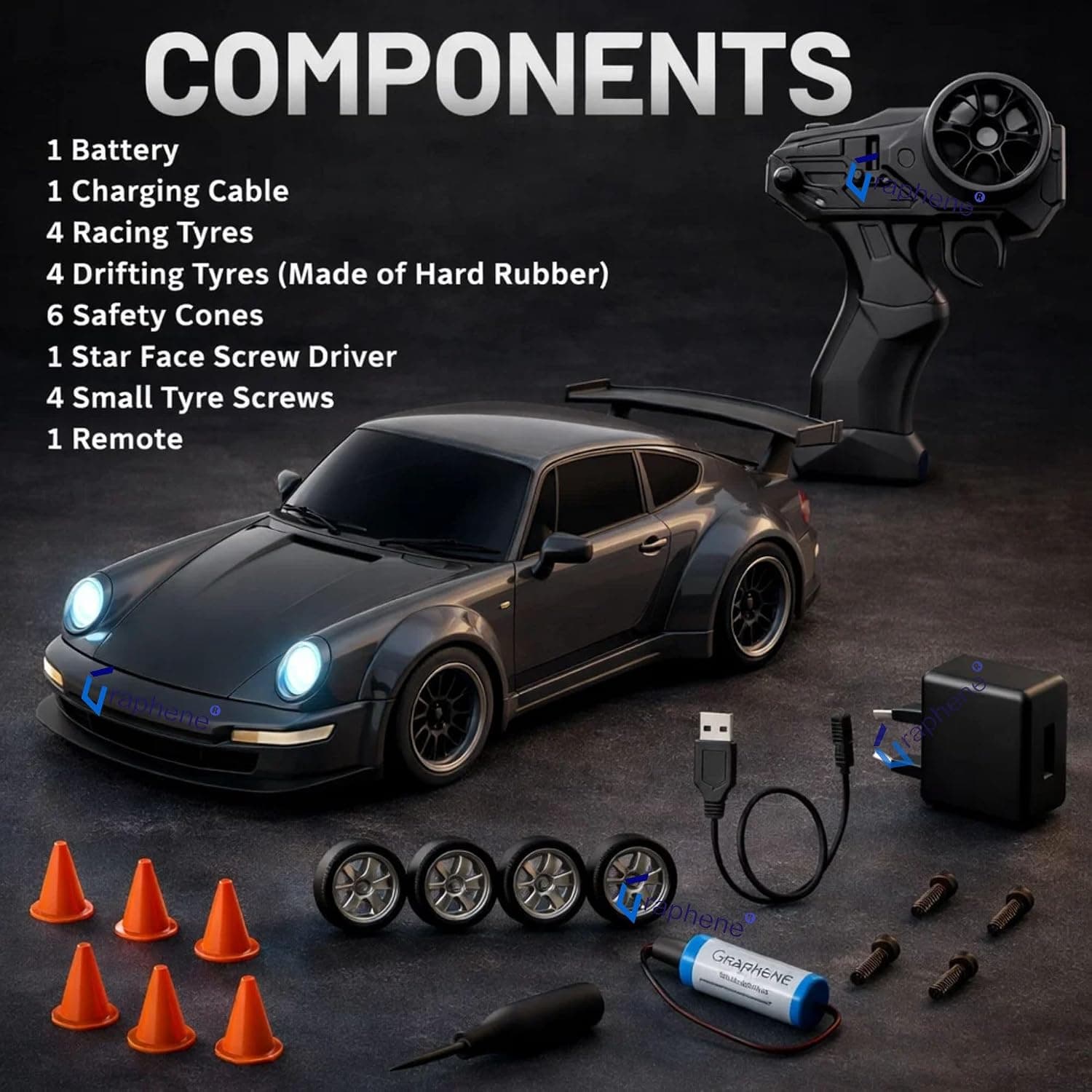Kidoyz 1:24 Remote Control Car Toy for Kids Adult 20Kmph 2.4Ghz 4WD RC Drift Car 4x4 20 kmph Offroad LED Lights Sports Racing Tyres High Speed Mastang Stunt Car for Boys 4-14 Years (Random Colour) — view 4