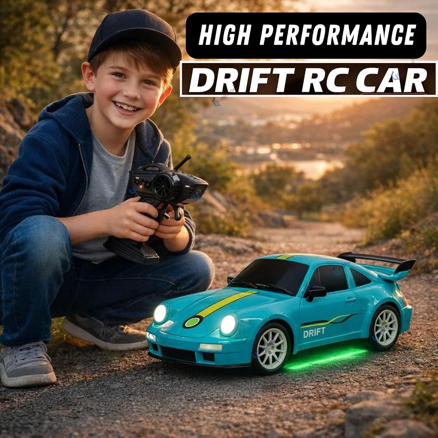 Kidoyz 1:24 Remote Control Car Toy for Kids Adult 20Kmph 2.4Ghz 4WD RC Drift Car 4x4 20 kmph Offroad LED Lights Sports Racing Tyres High Speed Mastang Stunt Car for Boys 4-14 Years (Random Colour) — view 5