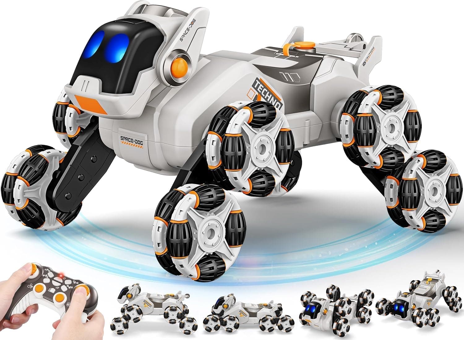 8-Wheel Stunt RC Robot Dog | 2.4GHz Remote-Controlled Pet with Drift Wheels, 360° Rotation, LED Eyes & Smoke Effect | Interactive Robotic Toy for Kids Rechargeable RC Stunt Dog (White)..