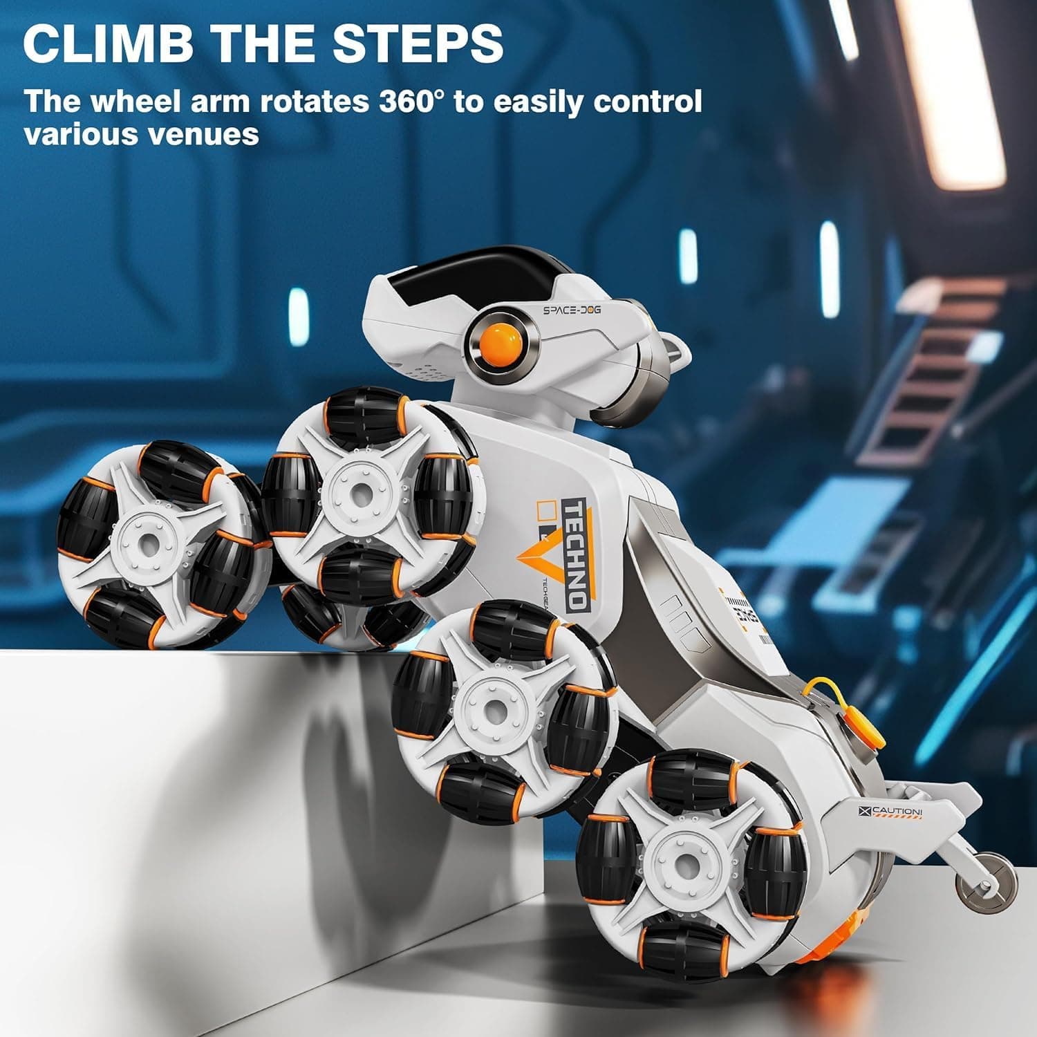 8-Wheel Stunt RC Robot Dog | 2.4GHz Remote-Controlled Pet with Drift Wheels, 360° Rotation, LED Eyes & Smoke Effect | Interactive Robotic Toy for Kids Rechargeable RC Stunt Dog (White).. — view 5