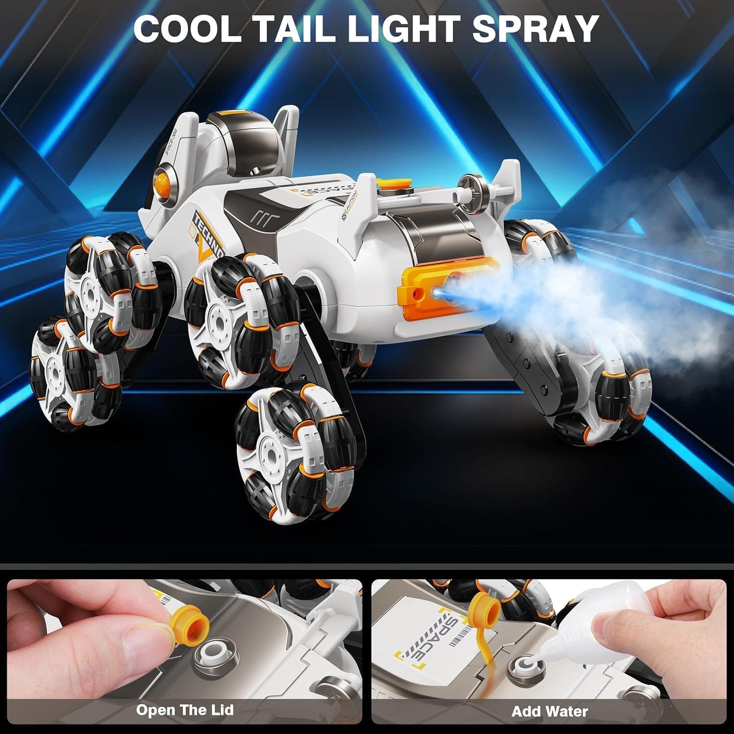 8-Wheel Stunt RC Robot Dog | 2.4GHz Remote-Controlled Pet with Drift Wheels, 360° Rotation, LED Eyes & Smoke Effect | Interactive Robotic Toy for Kids Rechargeable RC Stunt Dog (White).. — view 6