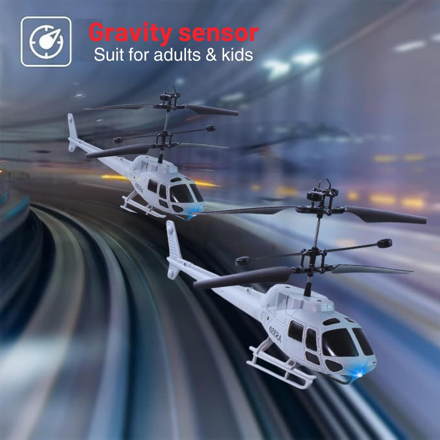 Advance Gravity vacant Remote Control Helicopter, Remote 27 MHz frequency, Gravity vacant 4.03, safety sensor, LED Lights, Rechargeable Battery, Light weight 15 grams, Light Gray, 5 Years and Up — view 2