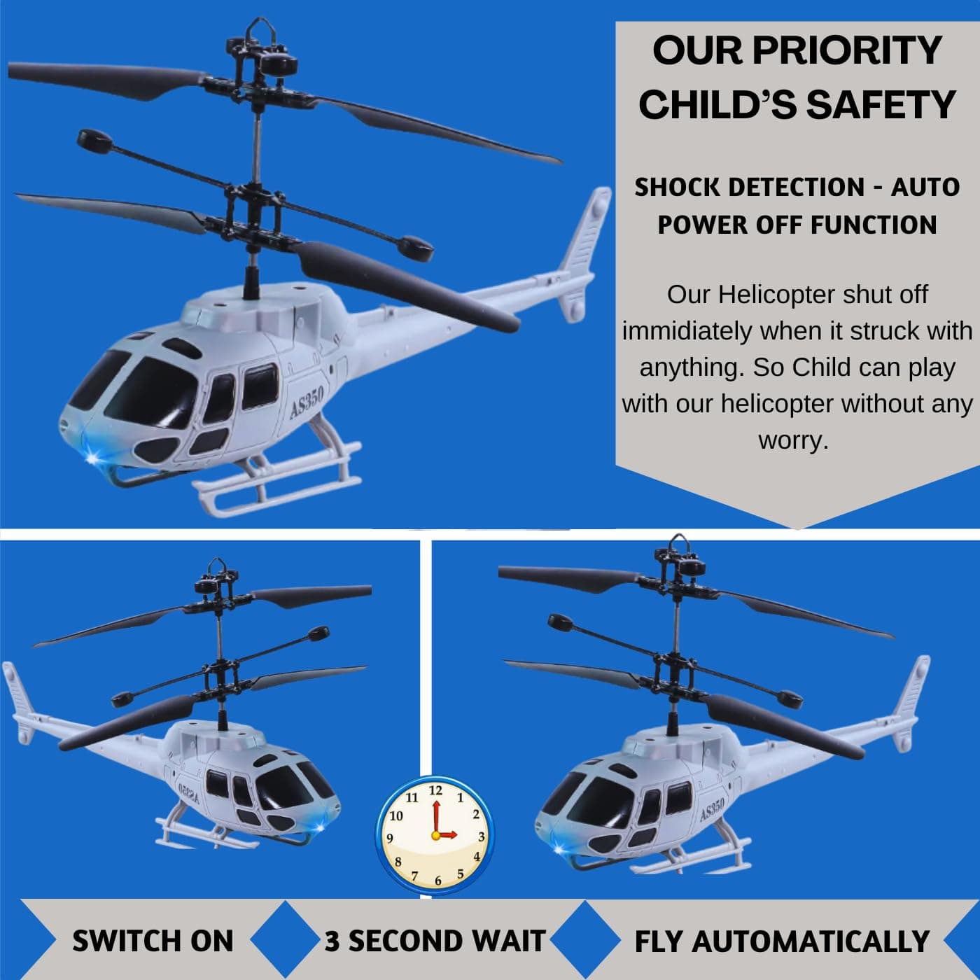 Advance Gravity vacant Remote Control Helicopter, Remote 27 MHz frequency, Gravity vacant 4.03, safety sensor, LED Lights, Rechargeable Battery, Light weight 15 grams, Light Gray, 5 Years and Up — view 3