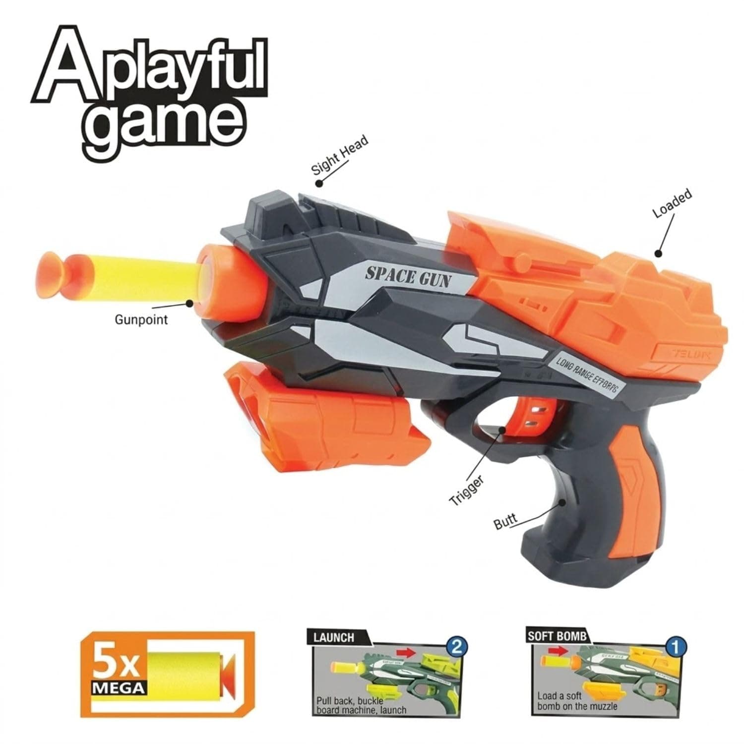 Thunder Strike Space Gun Toy for Kids 4+ | Long Range Foam Dart Blaster with 6 Mega Soft Bullets | Manual Pull Back Action | Safe Shooting Toy Gun | Birthday Gift for Boys & Girls — view 4