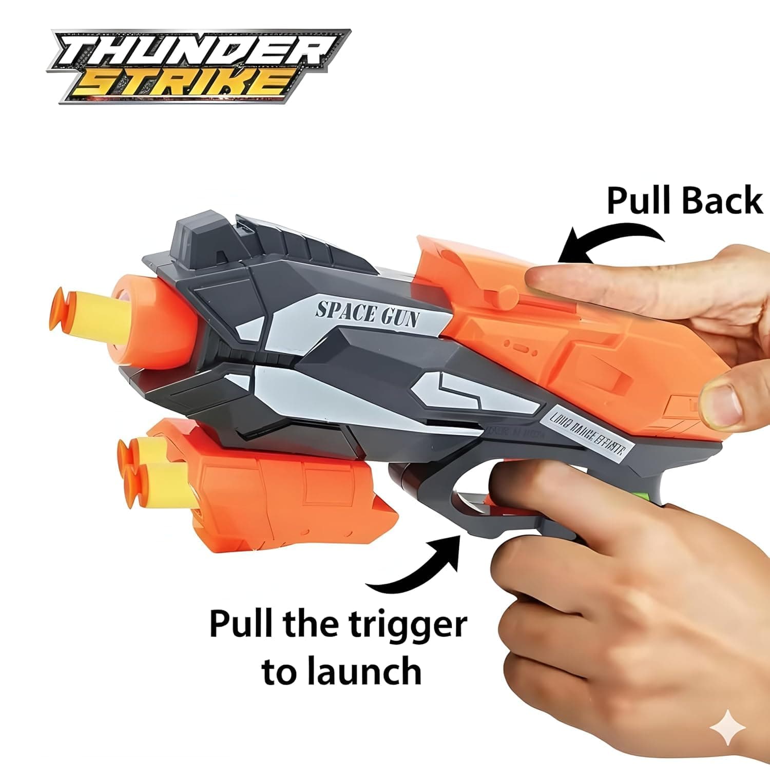 Thunder Strike Space Gun Toy for Kids 4+ | Long Range Foam Dart Blaster with 6 Mega Soft Bullets | Manual Pull Back Action | Safe Shooting Toy Gun | Birthday Gift for Boys & Girls — view 5
