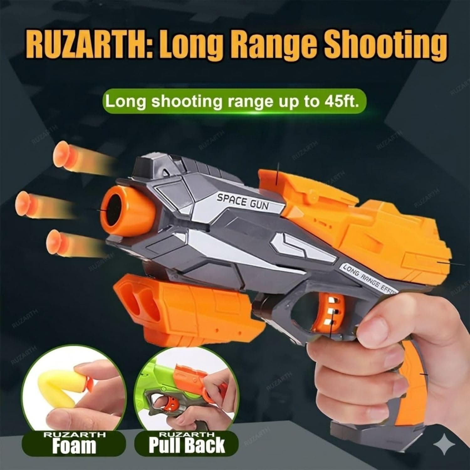 Thunder Strike Space Gun Toy for Kids 4+ | Long Range Foam Dart Blaster with 6 Mega Soft Bullets | Manual Pull Back Action | Safe Shooting Toy Gun | Birthday Gift for Boys & Girls — view 6