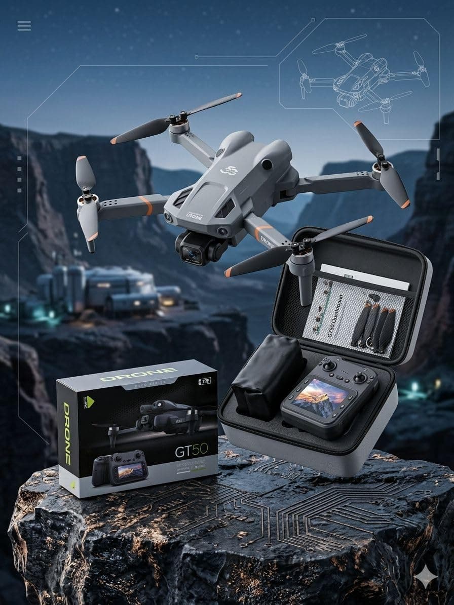 GT50 Pro 360° Drone with Extra-Large Screen | Drone with 4k Camera Foldable 1080P HD Drone with FPV Live Video, Smart Gestures Selfie, Altitude Hold, One Key Take Off/Landing, 3D Flips — view 3