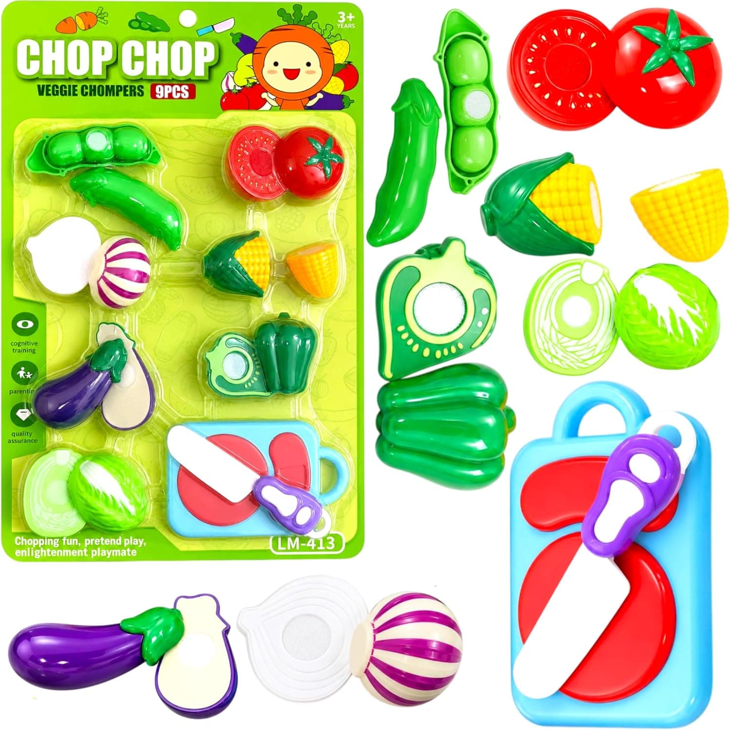 Kidoyz Kids Vegetable Cutting Toy Set for Kids | Pretend Play Kitchen Food Set with Chopping Board & Knife | Cut & Play Veggie Learning Toys for Boys & Girls Age 3+ Years (9 Pieces)