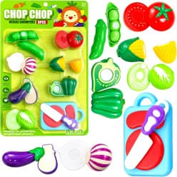 Kidoyz Kids Vegetable Cutting Toy Set for Kids | Pretend Play Kitchen Food Set with Chopping Board & Knife | Cut & Play Veggie Learning Toys for Boys & Girls Age 3+ Years (9 Pieces)