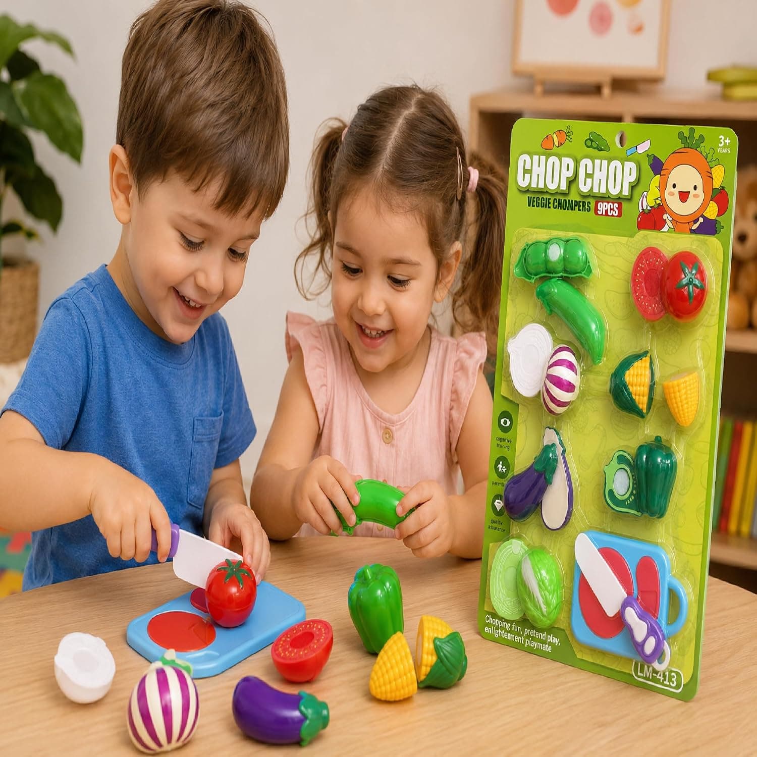 Kidoyz Kids Vegetable Cutting Toy Set for Kids | Pretend Play Kitchen Food Set with Chopping Board & Knife | Cut & Play Veggie Learning Toys for Boys & Girls Age 3+ Years (9 Pieces) — view 2