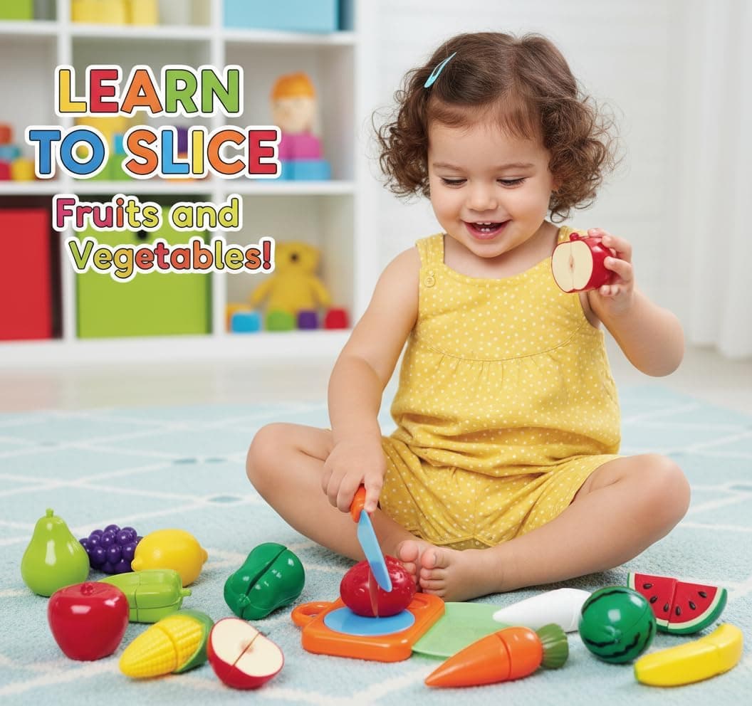 Kidoyz Kids Vegetable Cutting Toy Set for Kids | Pretend Play Kitchen Food Set with Chopping Board & Knife | Cut & Play Veggie Learning Toys for Boys & Girls Age 3+ Years (9 Pieces) — view 6