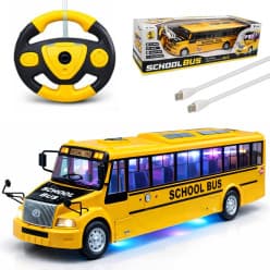 SB RC School Bus Toys for Kids Remote Control with LED Lights, 2.4GHz Remote Control, USB Rechargeable, Big Large Size, Musical 'Wheels on the Bus' Song for Boys & Girls 3+ 7778 Yellow