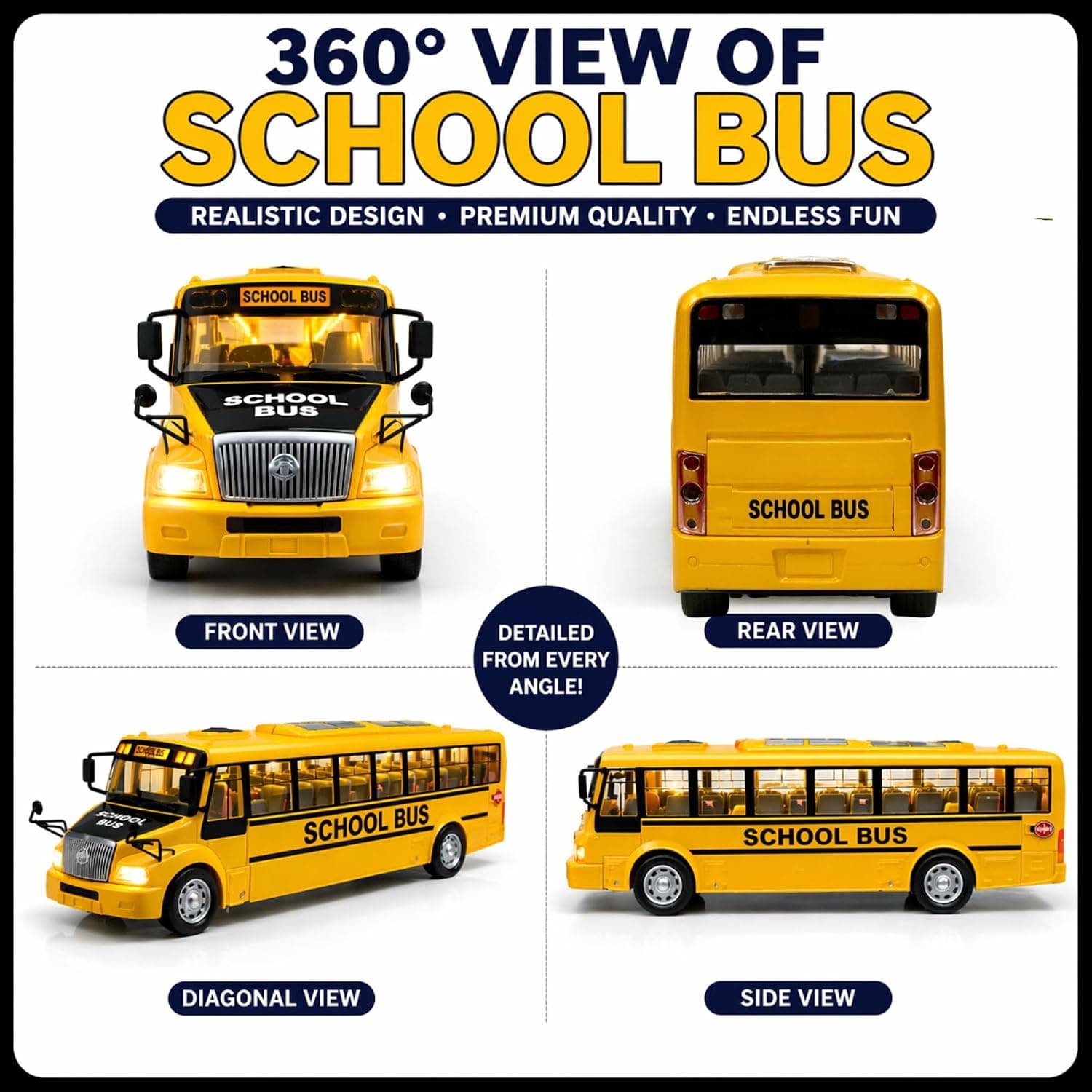SB RC School Bus Toys for Kids Remote Control with LED Lights, 2.4GHz Remote Control, USB Rechargeable, Big Large Size, Musical 'Wheels on the Bus' Song for Boys & Girls 3+ 7778 Yellow — view 9