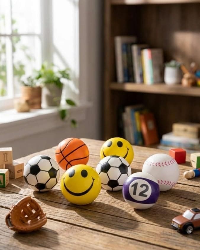 Stress Relief Balls for Kids & Adults | Soft Smiley & Sports Design Squeeze Balls Set | Anti Stress Therapy Toy for Anxiety Relief, Hand Exercise, Fidget Toy (Pack of 3) — view 2
