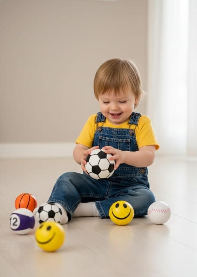 Stress Relief Balls for Kids & Adults | Soft Smiley & Sports Design Squeeze Balls Set | Anti Stress Therapy Toy for Anxiety Relief, Hand Exercise, Fidget Toy (Pack of 3) — view 3