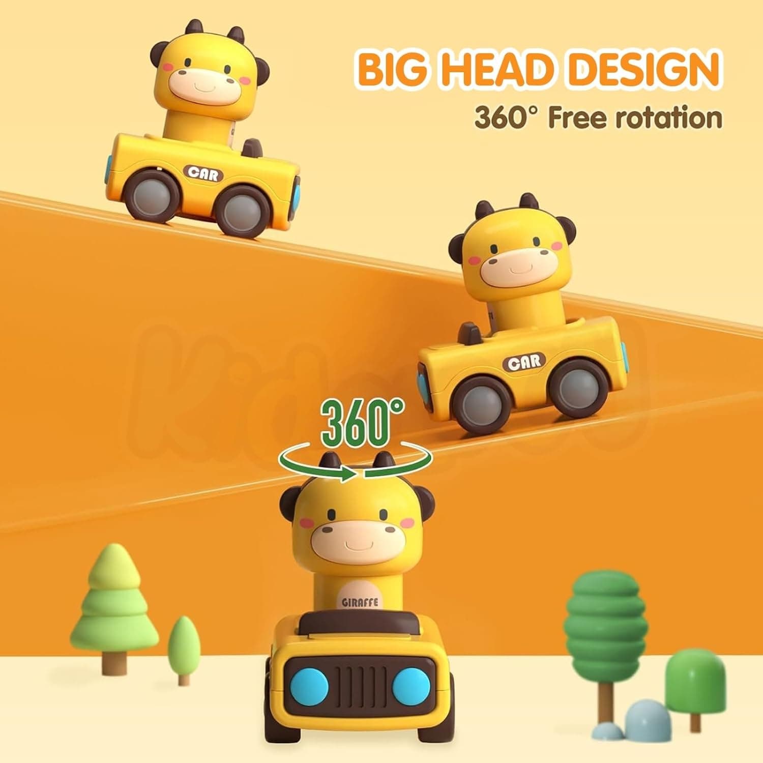 Press & Go Animal Cars for Toddlers | Set of 4 Friction-Powered Push & Go Mini Toys Cars | Cow, Goat, Giraffe & Bull Design — view 4