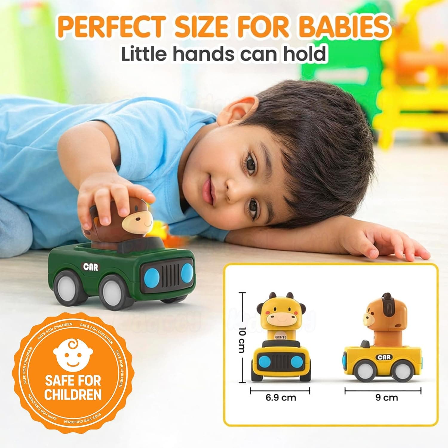 Press & Go Animal Cars for Toddlers | Set of 4 Friction-Powered Push & Go Mini Toys Cars | Cow, Goat, Giraffe & Bull Design — view 6