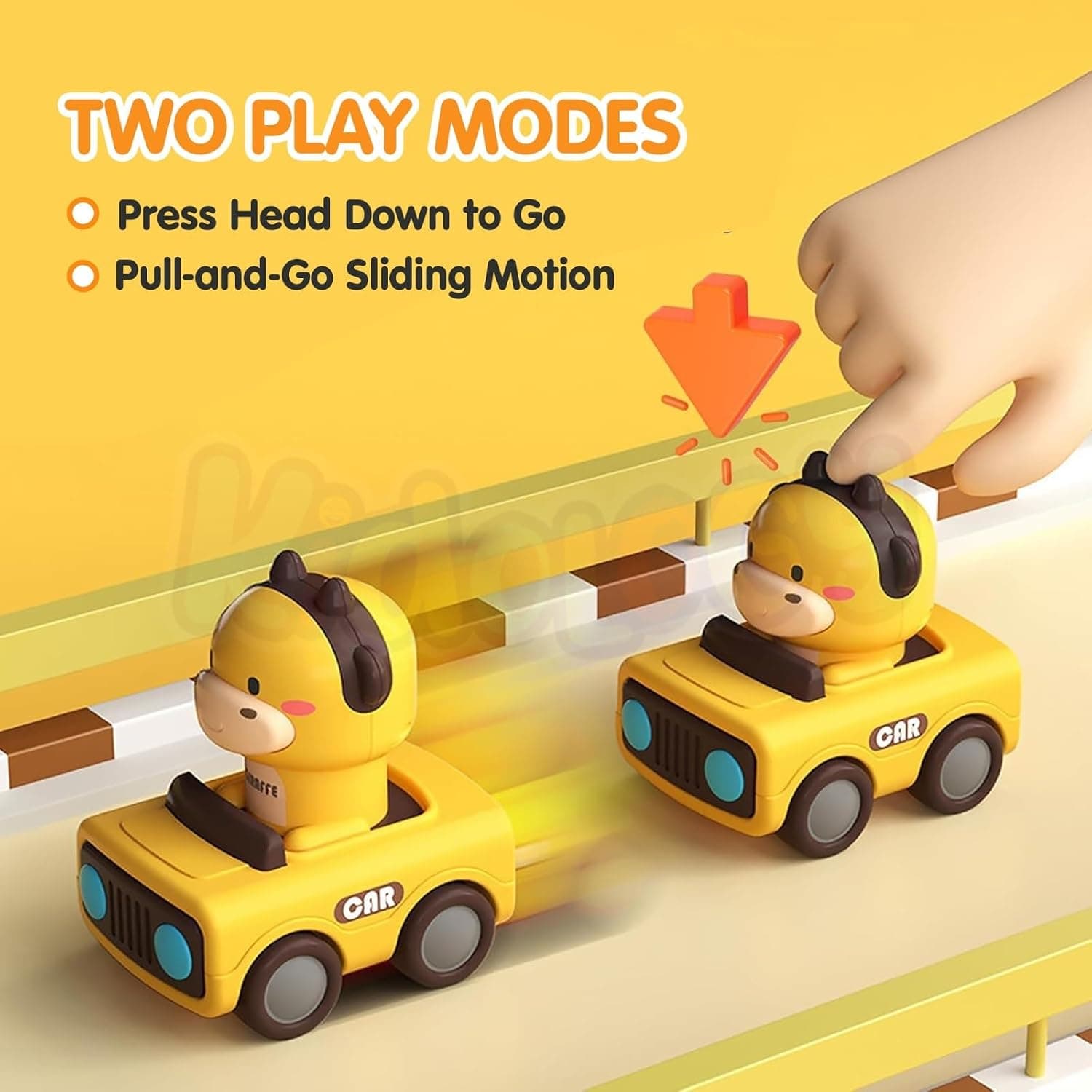 Press & Go Animal Cars for Toddlers | Set of 4 Friction-Powered Push & Go Mini Toys Cars | Cow, Goat, Giraffe & Bull Design — view 7
