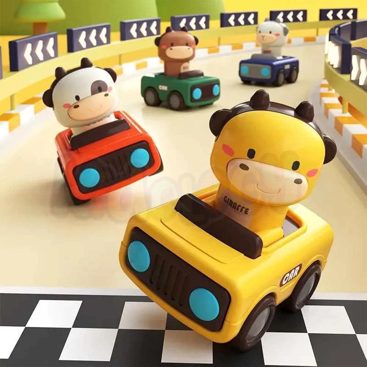 Press & Go Animal Cars for Toddlers | Set of 4 Friction-Powered Push & Go Mini Toys Cars | Cow, Goat, Giraffe & Bull Design — view 8
