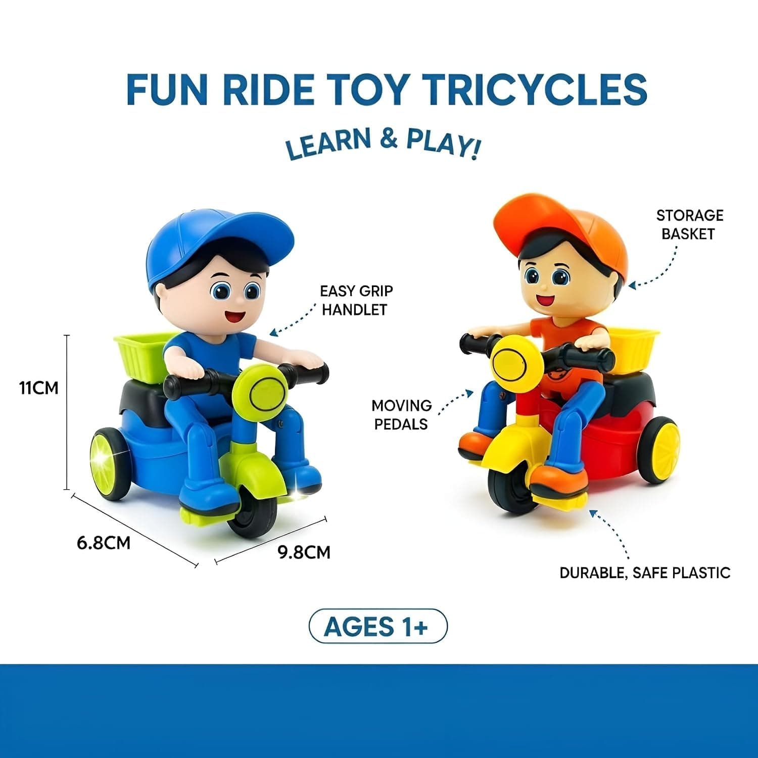 Tricycle Toys for Kids Pack of 4, Food Delivery Ride On Baby Trike - Pack of 4 Pcs — view 4