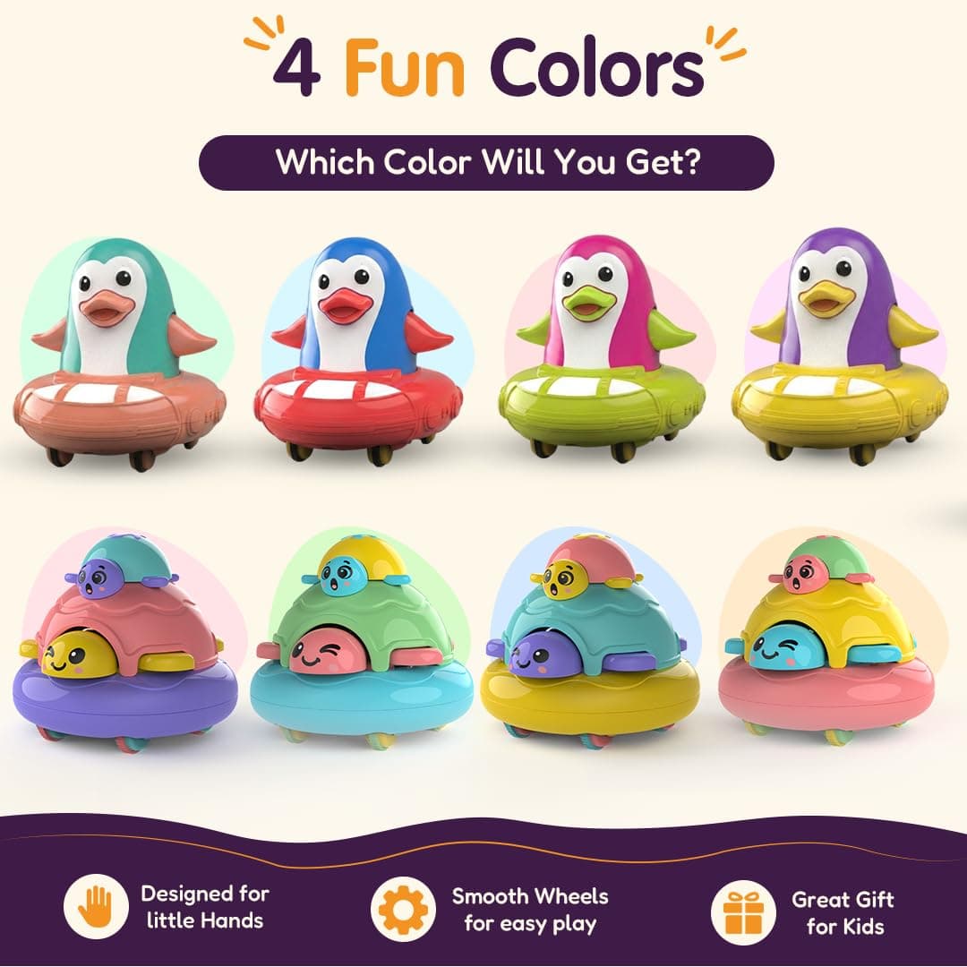 Friction Powered Toy Vehicles Pack of 4 for Kids with Topsy Turtle, Penguin, Carnival Car with Whistle & Farm Truck Designs,Best Gift for Kids, 3+ Years — view 6