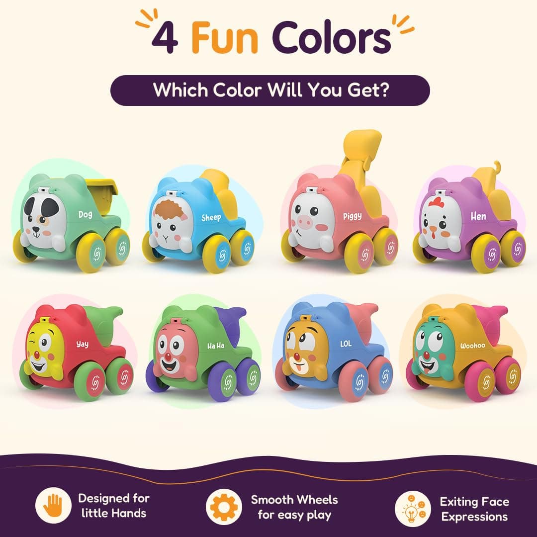 Friction Powered Toy Vehicles Pack of 4 for Kids with Topsy Turtle, Penguin, Carnival Car with Whistle & Farm Truck Designs,Best Gift for Kids, 3+ Years — view 7