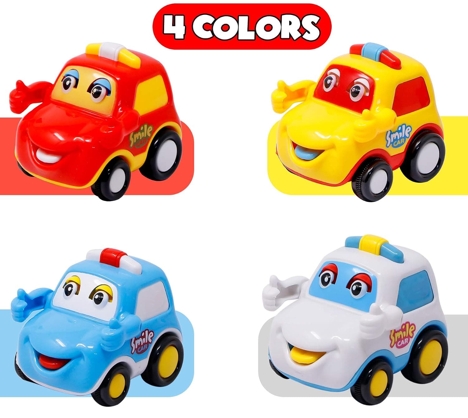 Set Of 4 Friction Mini Cars Car Toy Push And Go Car Vehicles Toys, Cartoon Cars For Toddlers Kids| Crawling Vehicle Toy For Kids, Assorted — view 3