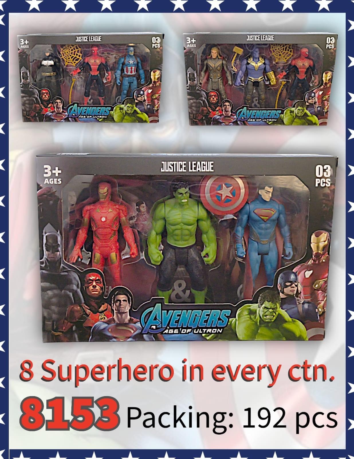 Avengers 3-in-1 Action Figures Set | 8 Random Characters Surprise Pack | Color as per Stock dispatched | Pack of 1 — view 2