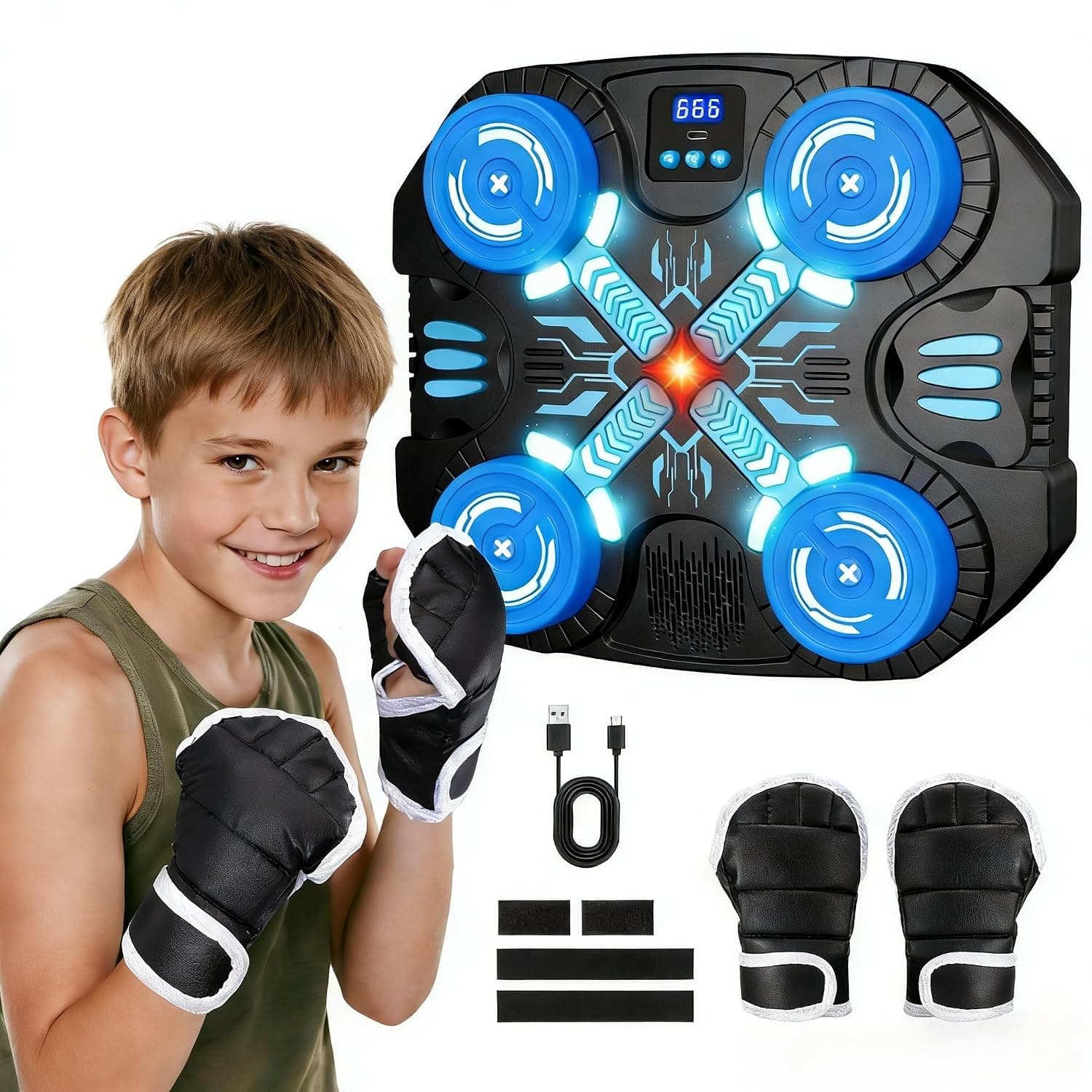 Boxing Machine with Music for Kids-3 Game Modes & 14 Levels, 5 6 7 8 9 10 11 12 Year Old Boy Girl Christmas Sports Toys Birthday Gifts, Wall Mounted Bluetooth Punching Target with Scoring & Gloves