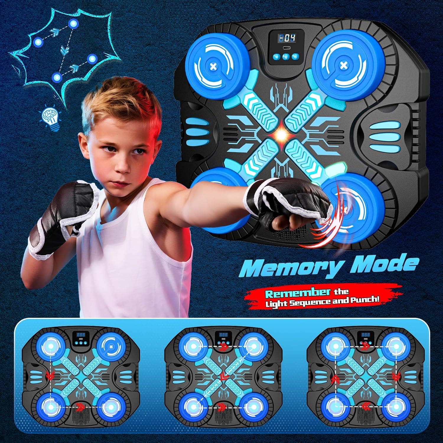 Boxing Machine with Music for Kids-3 Game Modes & 14 Levels, 5 6 7 8 9 10 11 12 Year Old Boy Girl Christmas Sports Toys Birthday Gifts, Wall Mounted Bluetooth Punching Target with Scoring & Gloves — view 5