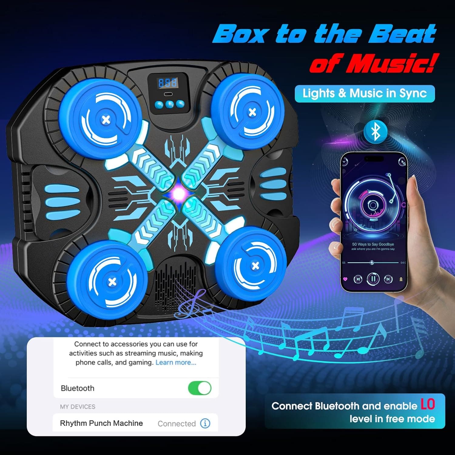 Boxing Machine with Music for Kids-3 Game Modes & 14 Levels, 5 6 7 8 9 10 11 12 Year Old Boy Girl Christmas Sports Toys Birthday Gifts, Wall Mounted Bluetooth Punching Target with Scoring & Gloves — view 6