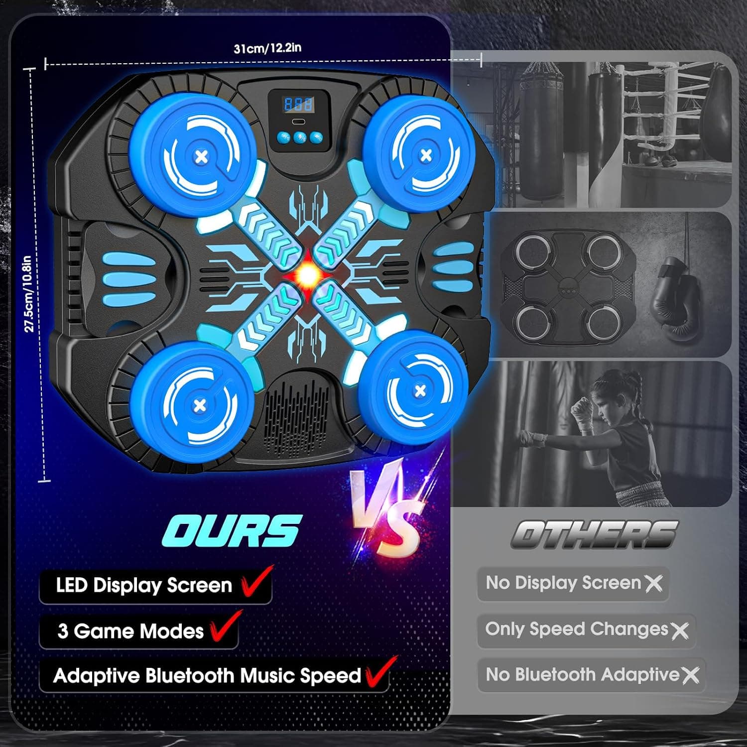 Boxing Machine with Music for Kids-3 Game Modes & 14 Levels, 5 6 7 8 9 10 11 12 Year Old Boy Girl Christmas Sports Toys Birthday Gifts, Wall Mounted Bluetooth Punching Target with Scoring & Gloves — view 7