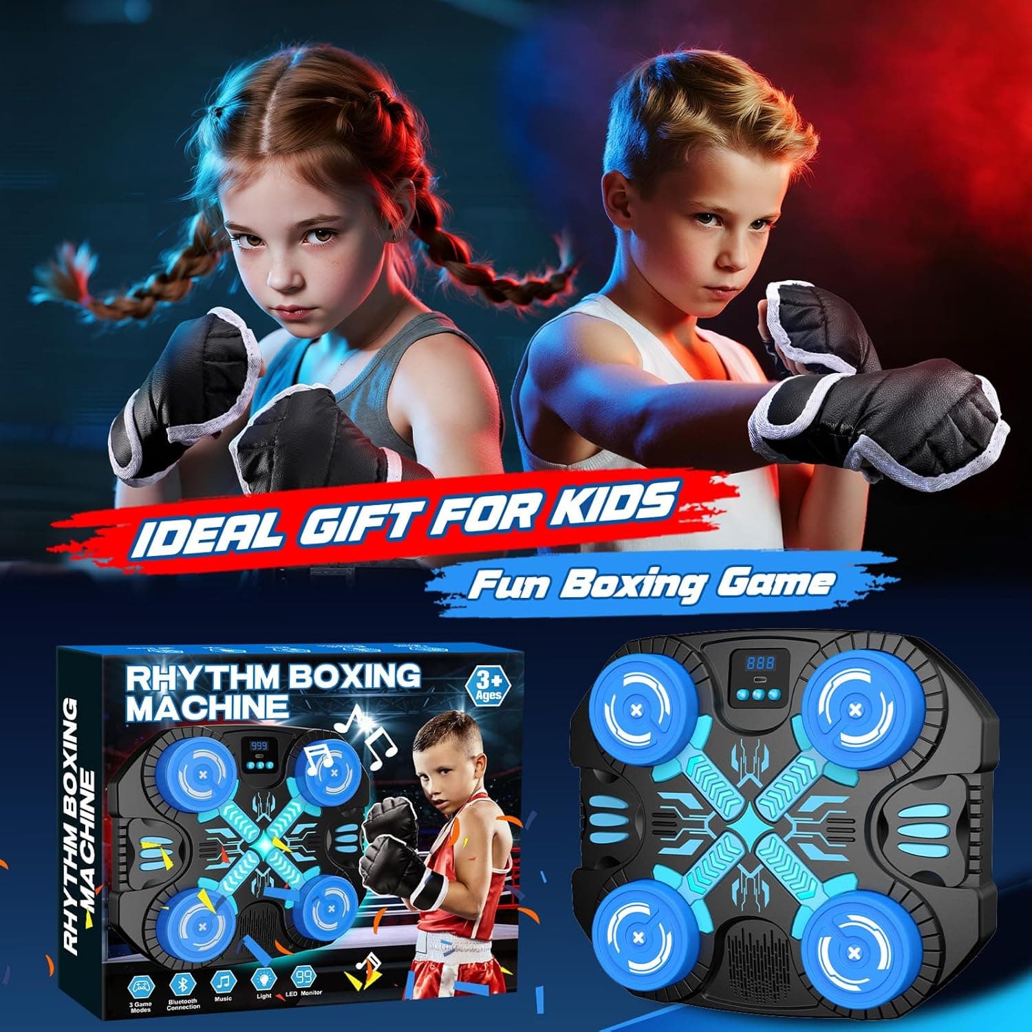 Boxing Machine with Music for Kids-3 Game Modes & 14 Levels, 5 6 7 8 9 10 11 12 Year Old Boy Girl Christmas Sports Toys Birthday Gifts, Wall Mounted Bluetooth Punching Target with Scoring & Gloves — view 9