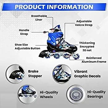 Adjustable Inline Roller Skates for Kids | Brake Stopper | Color as per Stock dispatched — view 4